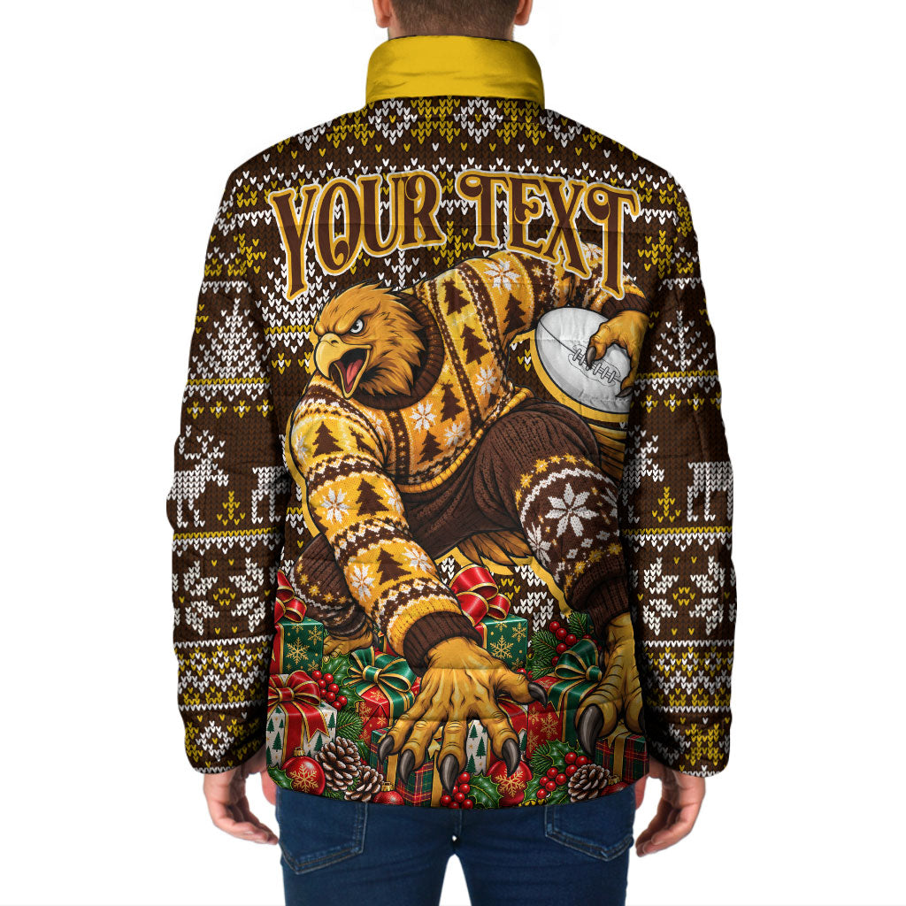 Personalized Hawks Football Christmas Padded Jacket Australian Football Mascot - Ugly Xmas Pattern Festive