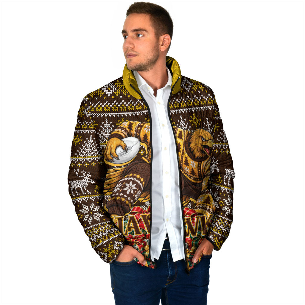 Personalized Hawks Football Christmas Padded Jacket Australian Football Mascot - Ugly Xmas Pattern Festive
