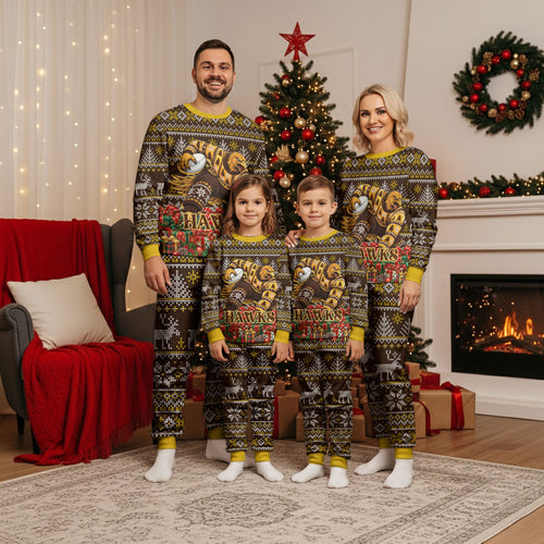 Personalized Hawks Football Christmas Pajama Set Australian Football Mascot - Ugly Xmas Pattern Festive