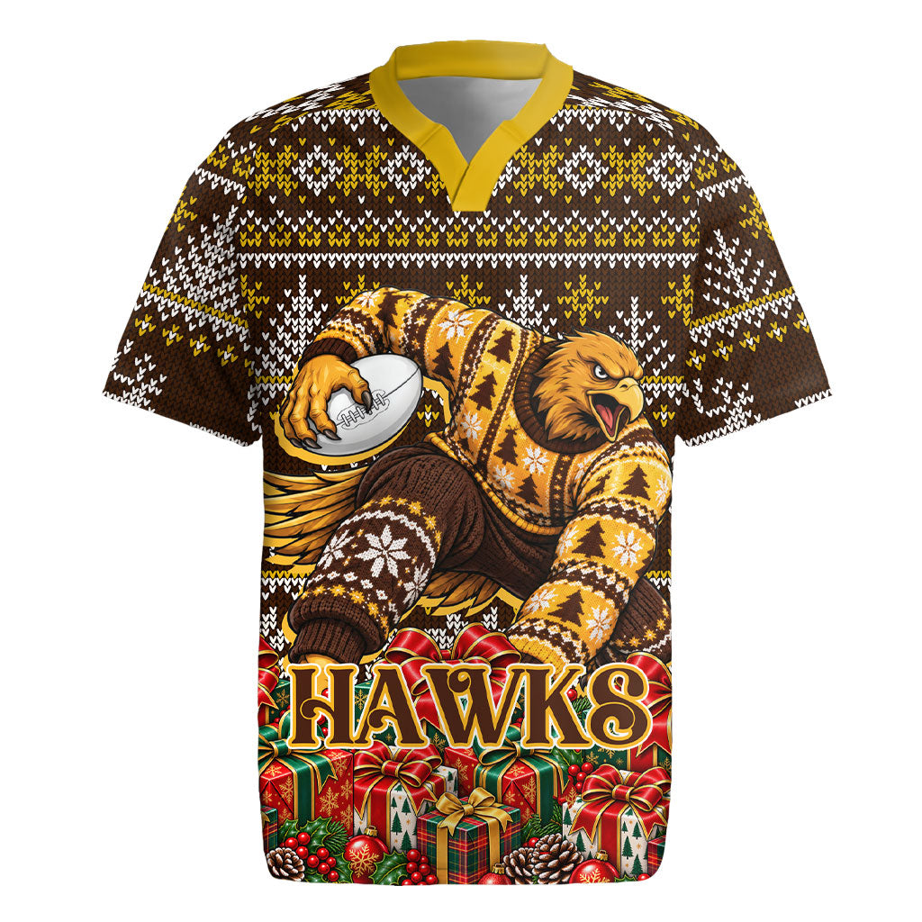 Personalized Hawks Football Christmas Rugby Jersey Australian Football Mascot - Ugly Xmas Pattern Festive