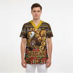 Personalized Hawks Football Christmas Scrub Top Australian Football Mascot - Ugly Xmas Pattern Festive