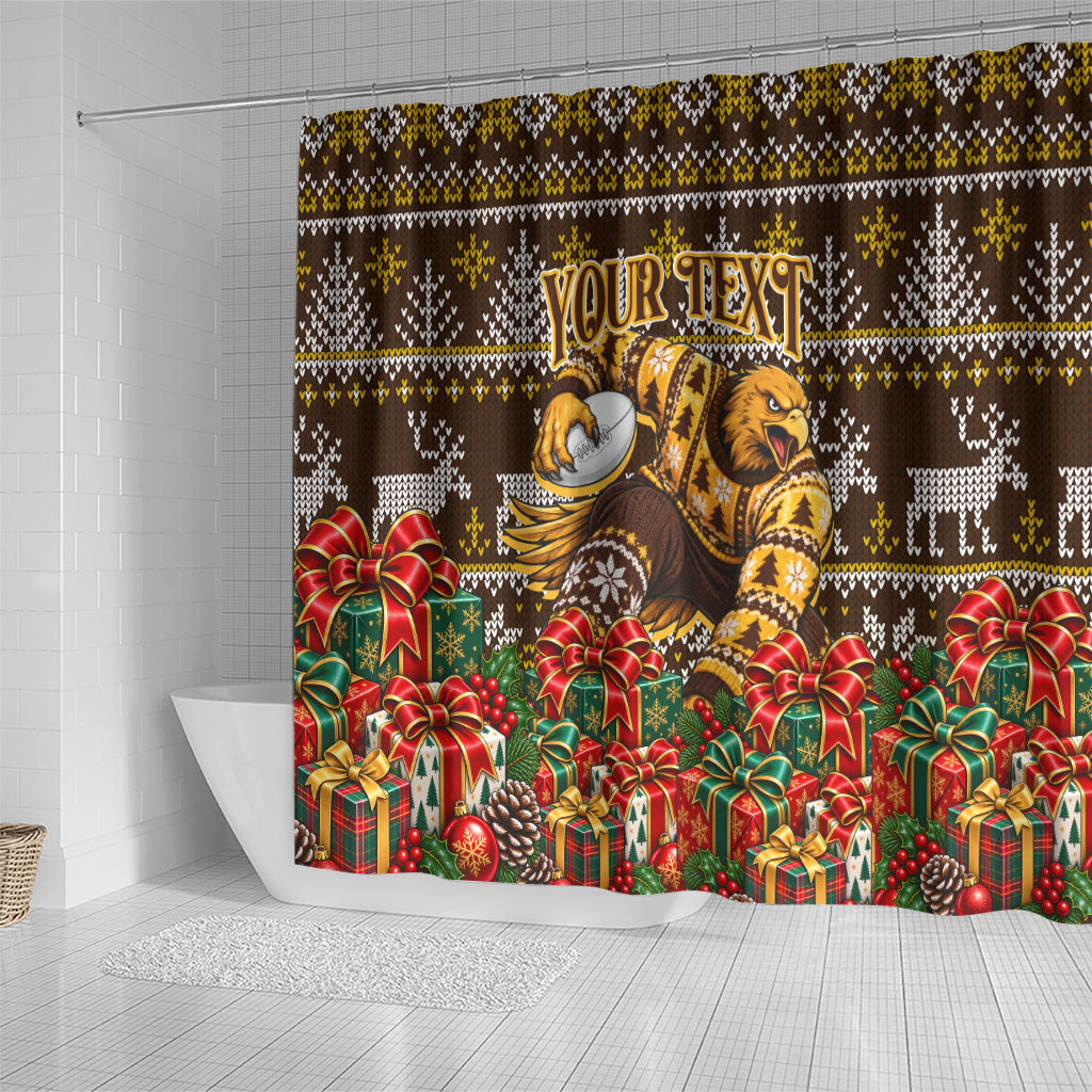 Personalized Hawks Football Christmas Shower Curtain Australian Football Mascot - Ugly Xmas Pattern Festive