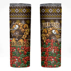 Personalized Hawks Football Christmas Skinny Tumbler Australian Football Mascot - Ugly Xmas Pattern Festive