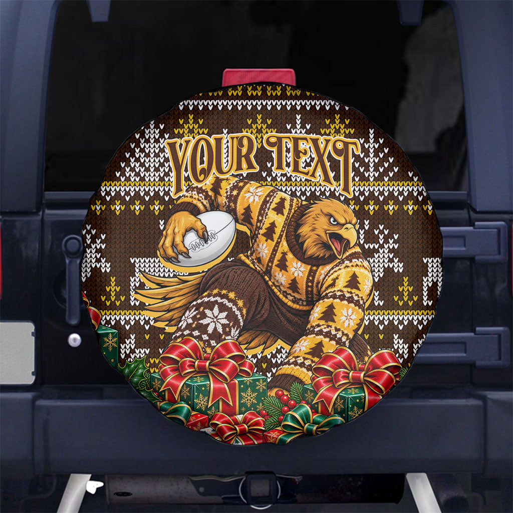 Personalized Hawks Football Christmas Spare Tire Cover Australian Football Mascot - Ugly Xmas Pattern Festive