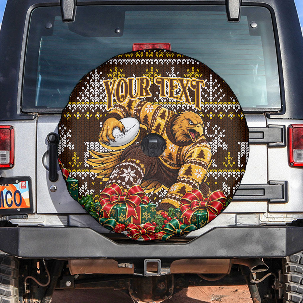 Personalized Hawks Football Christmas Spare Tire Cover Australian Football Mascot - Ugly Xmas Pattern Festive