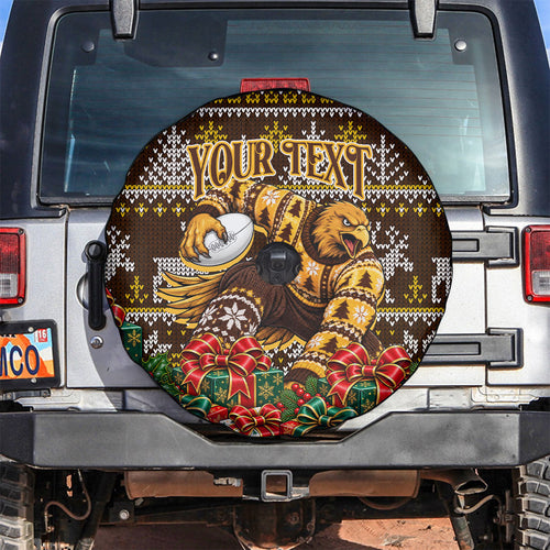 Personalized Hawks Football Christmas Spare Tire Cover Australian Football Mascot - Ugly Xmas Pattern Festive