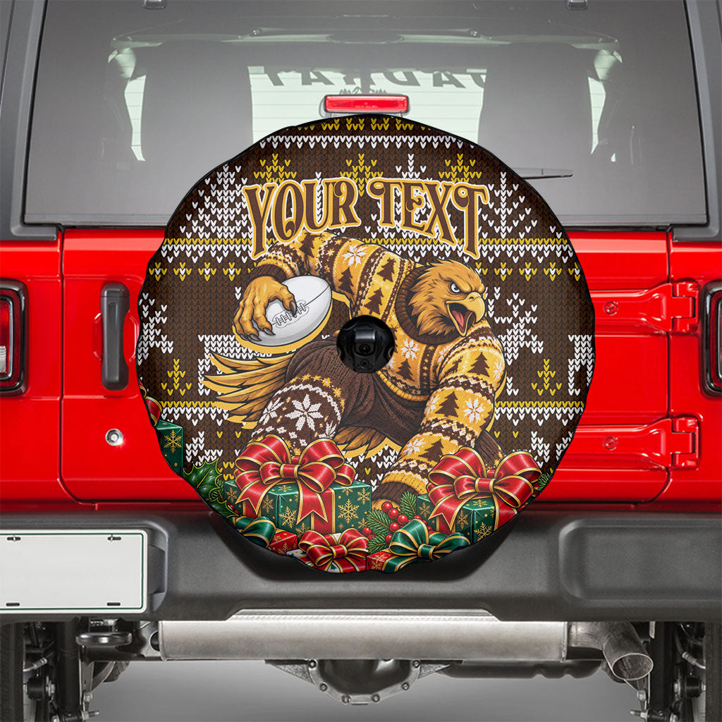 Personalized Hawks Football Christmas Spare Tire Cover Australian Football Mascot - Ugly Xmas Pattern Festive