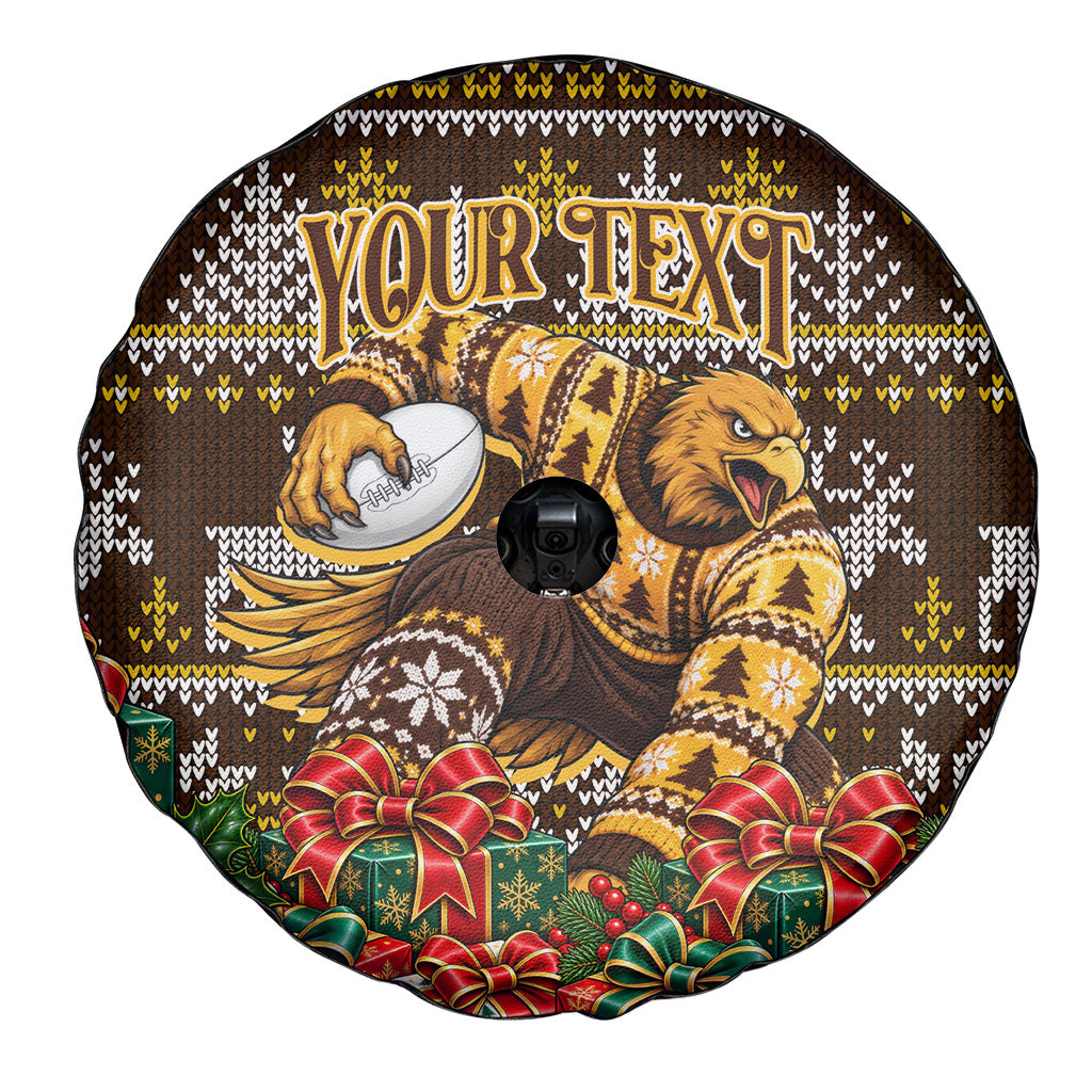 Personalized Hawks Football Christmas Spare Tire Cover Australian Football Mascot - Ugly Xmas Pattern Festive