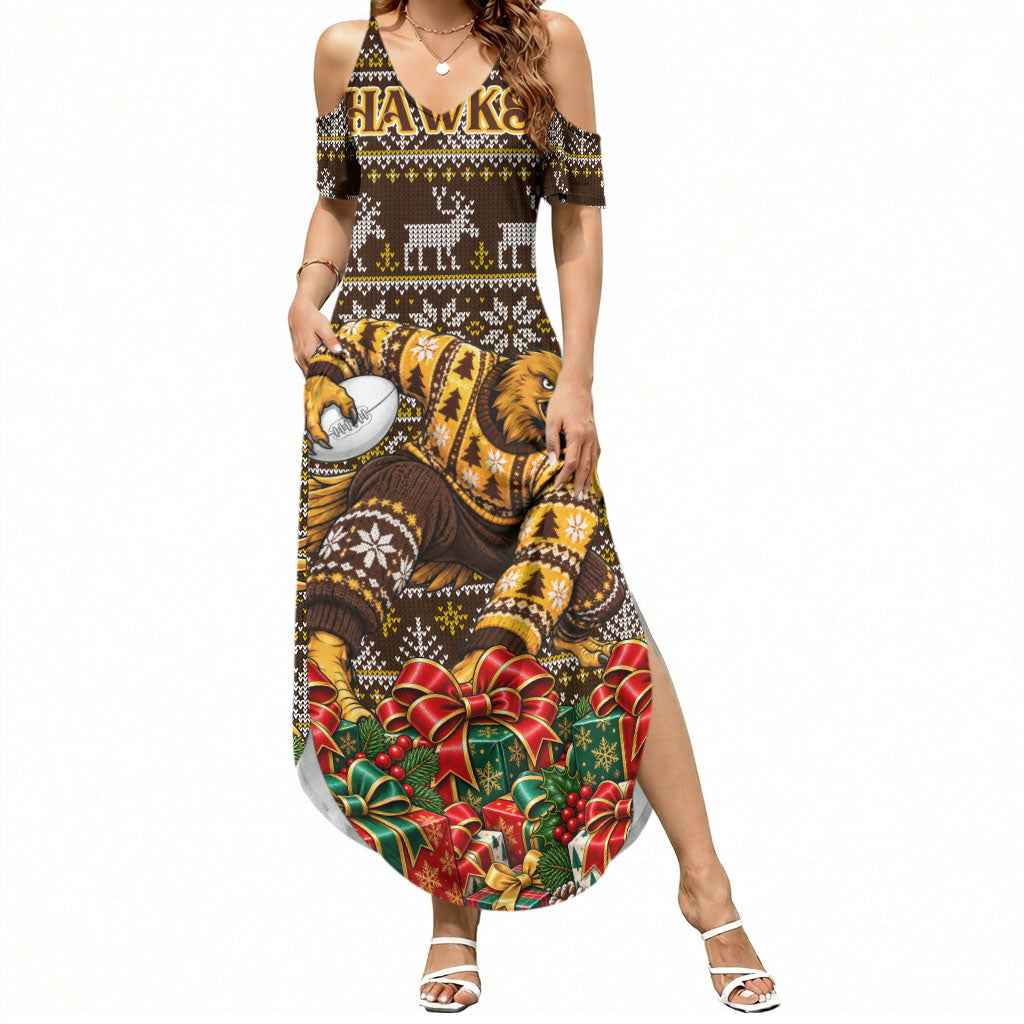 Personalized Hawks Football Christmas Summer Maxi Dress Australian Football Mascot - Ugly Xmas Pattern Festive