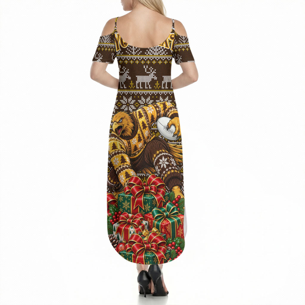 Personalized Hawks Football Christmas Summer Maxi Dress Australian Football Mascot - Ugly Xmas Pattern Festive