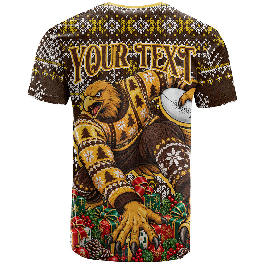 Personalized Hawks Football Christmas T Shirt Australian Football Mascot - Ugly Xmas Pattern Festive