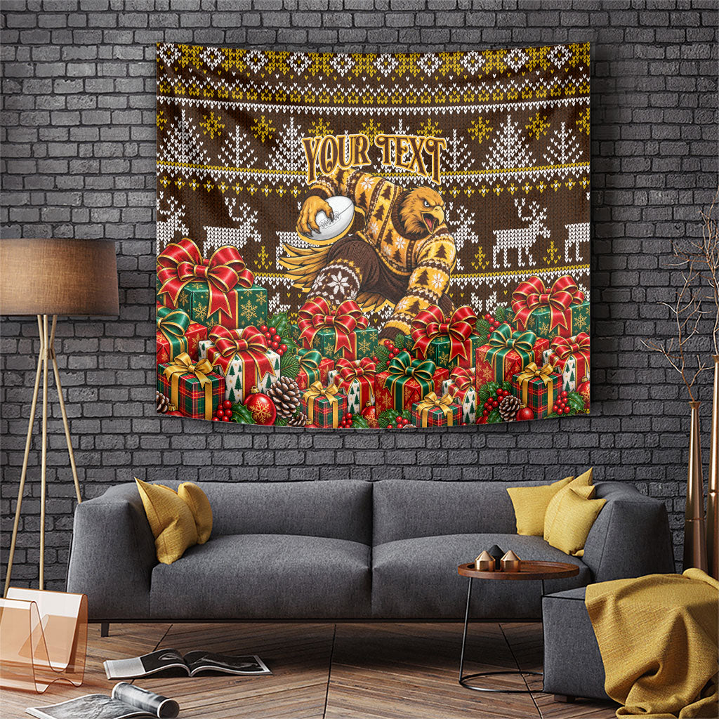 Personalized Hawks Football Christmas Tapestry Australian Football Mascot - Ugly Xmas Pattern Festive