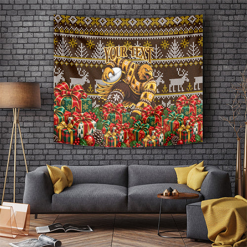 Personalized Hawks Football Christmas Tapestry Australian Football Mascot - Ugly Xmas Pattern Festive