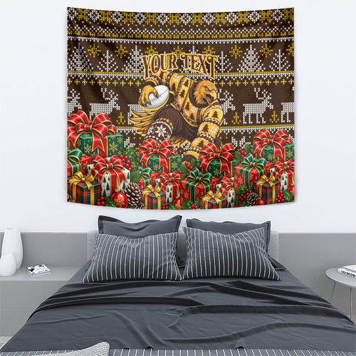 Personalized Hawks Football Christmas Tapestry Australian Football Mascot - Ugly Xmas Pattern Festive