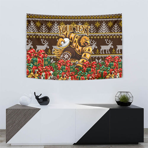 Personalized Hawks Football Christmas Tapestry Australian Football Mascot - Ugly Xmas Pattern Festive