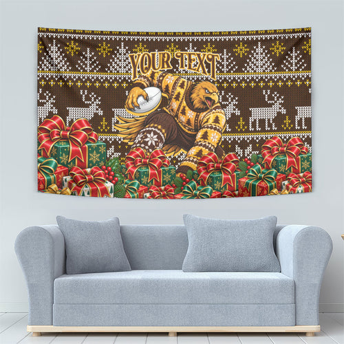 Personalized Hawks Football Christmas Tapestry Australian Football Mascot - Ugly Xmas Pattern Festive