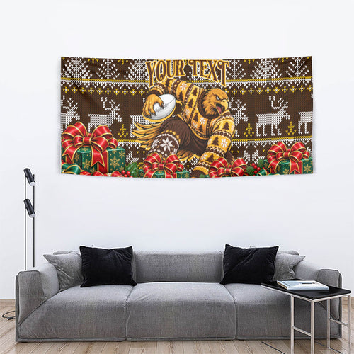 Personalized Hawks Football Christmas Tapestry Australian Football Mascot - Ugly Xmas Pattern Festive