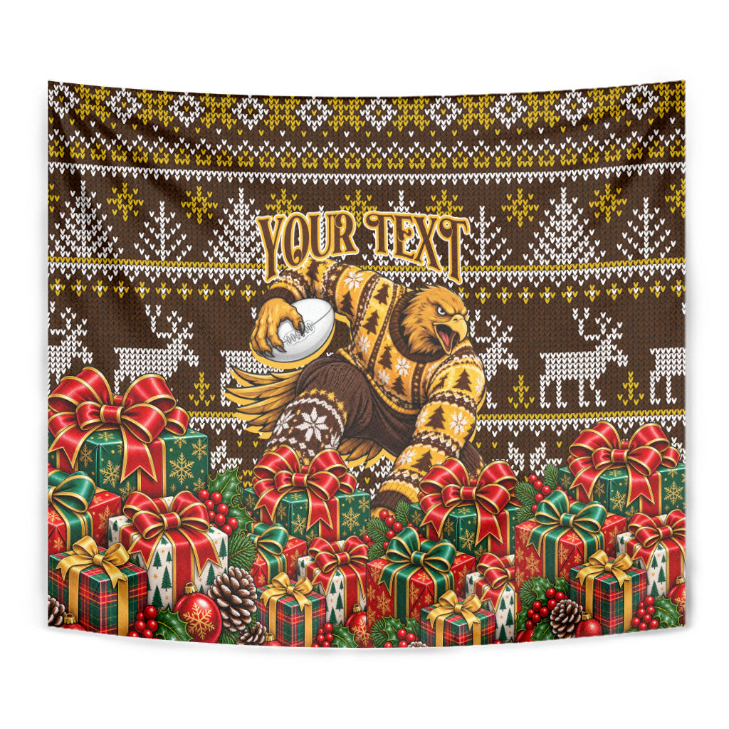 Personalized Hawks Football Christmas Tapestry Australian Football Mascot - Ugly Xmas Pattern Festive