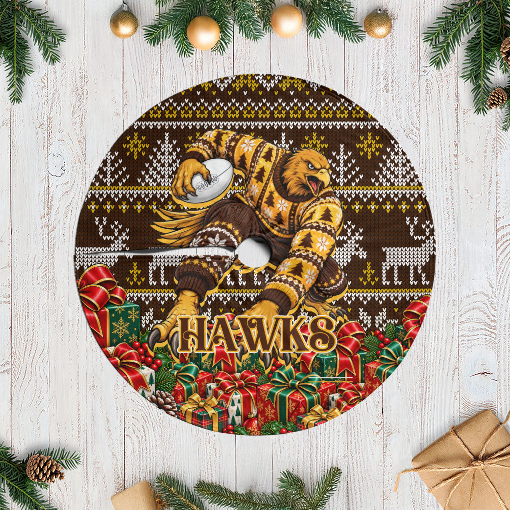 Hawks Football Christmas Tree Skirt Australian Football Mascot - Ugly Xmas Pattern Festive