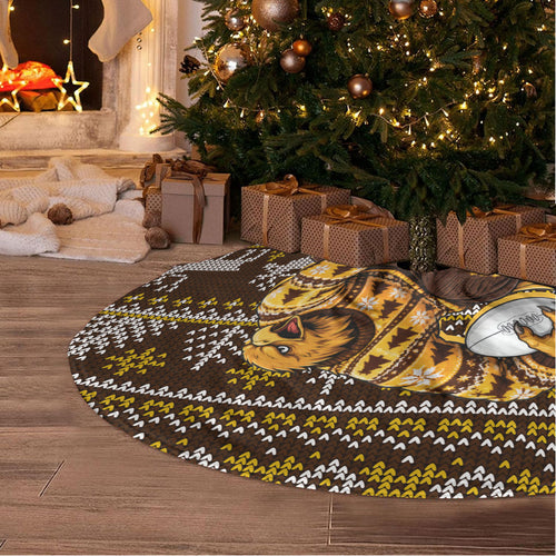 Hawks Football Christmas Tree Skirt Australian Football Mascot - Ugly Xmas Pattern Festive