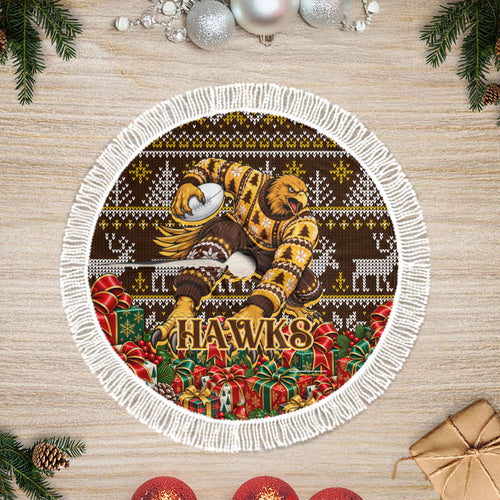 Hawks Football Christmas Tree Skirt Australian Football Mascot - Ugly Xmas Pattern Festive