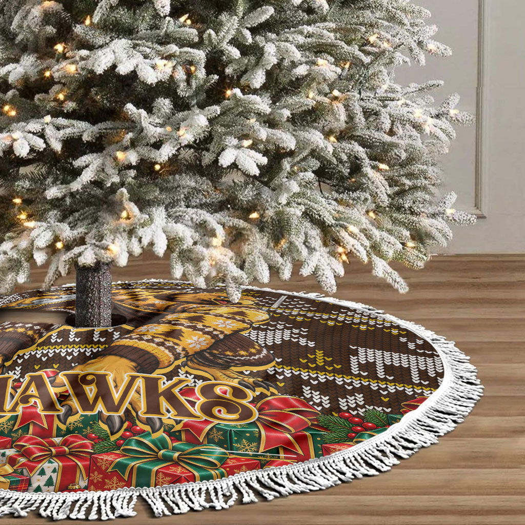 Hawks Football Christmas Tree Skirt Australian Football Mascot - Ugly Xmas Pattern Festive
