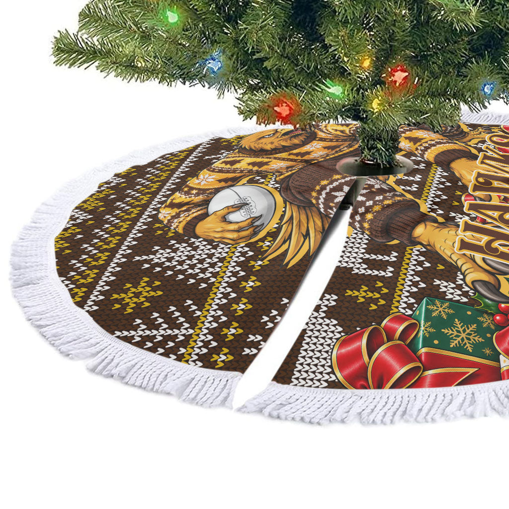 Hawks Football Christmas Tree Skirt Australian Football Mascot - Ugly Xmas Pattern Festive