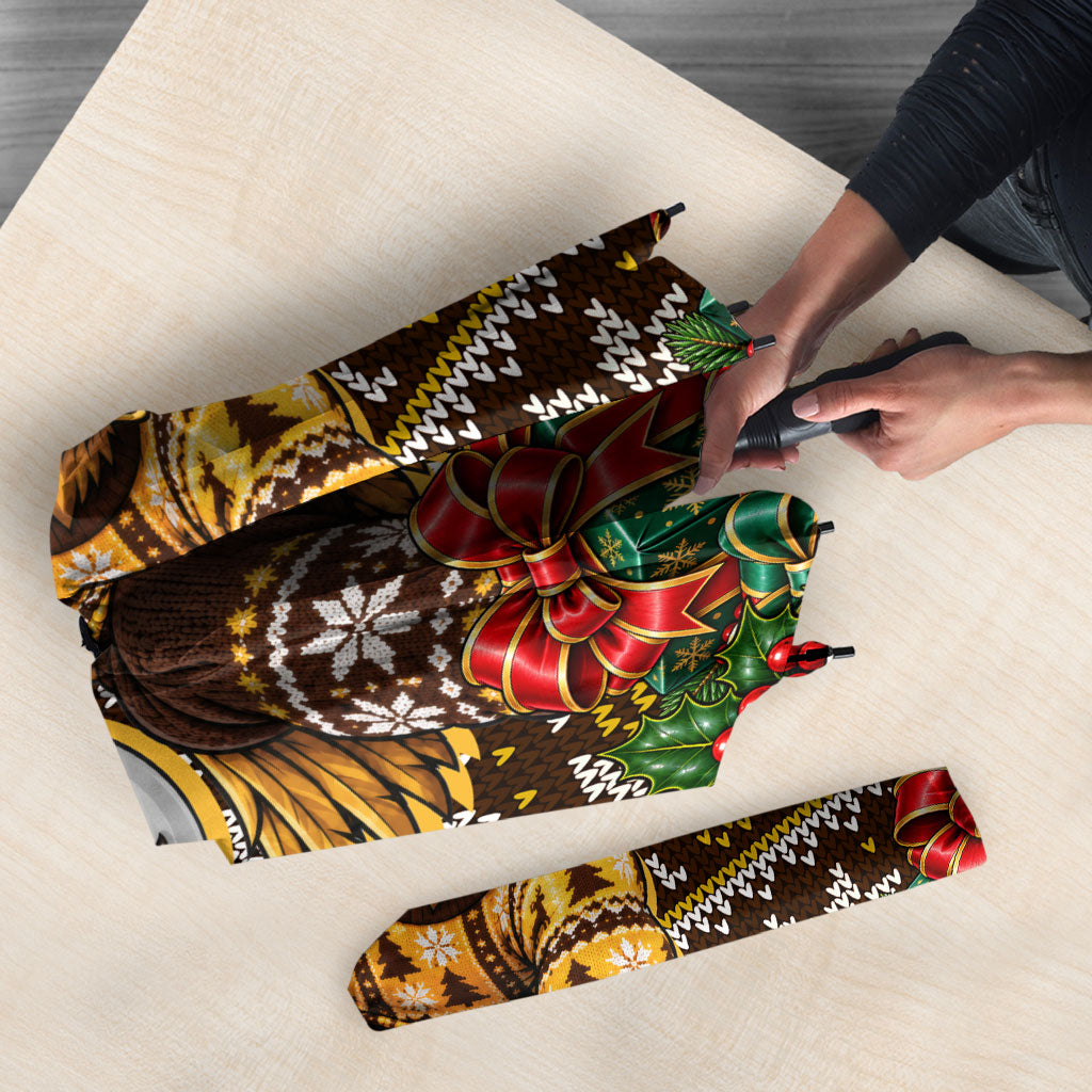 Personalized Hawks Football Christmas Umbrella Australian Football Mascot - Ugly Xmas Pattern Festive