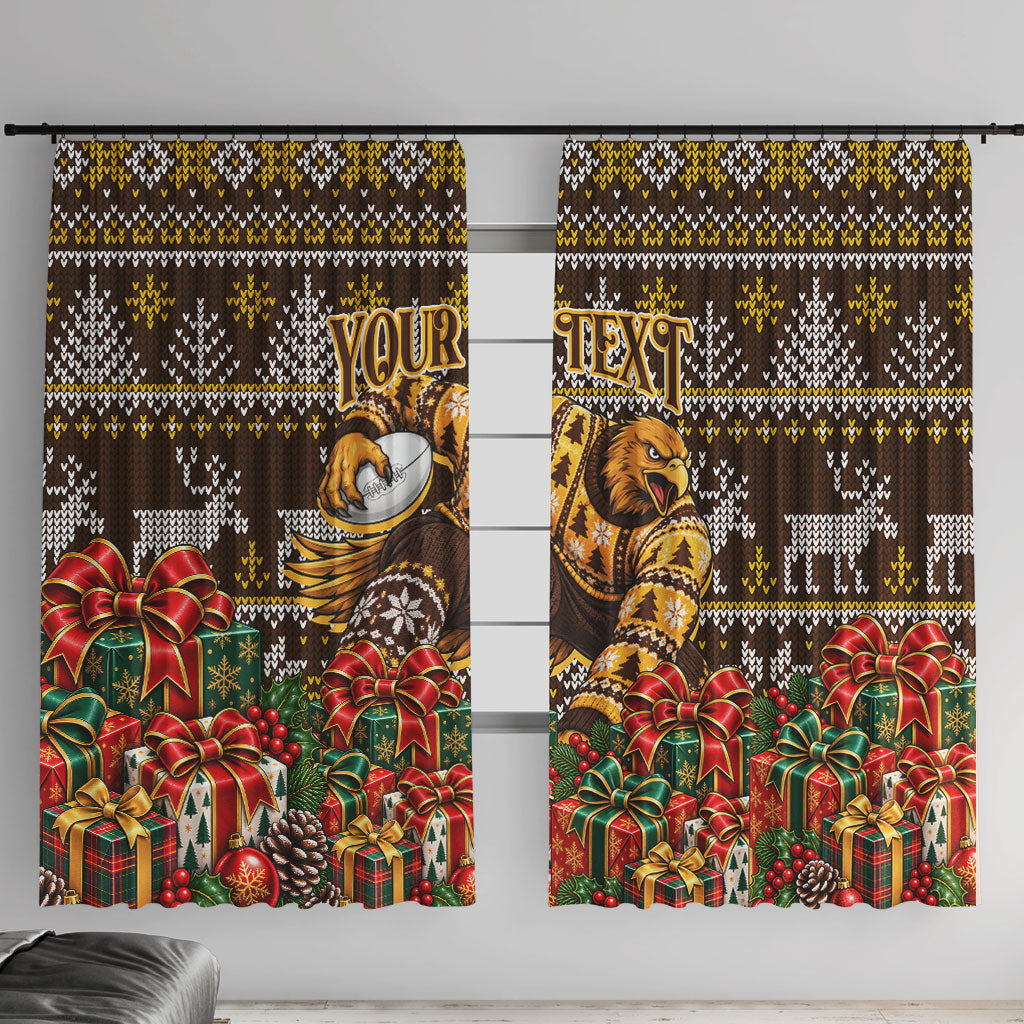 Personalized Hawks Football Christmas Window Curtain Australian Football Mascot - Ugly Xmas Pattern Festive