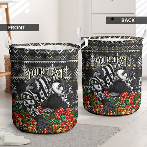 Personalized Magpies Football Christmas Laundry Basket Australian Football Mascot - Ugly Xmas Pattern Festive