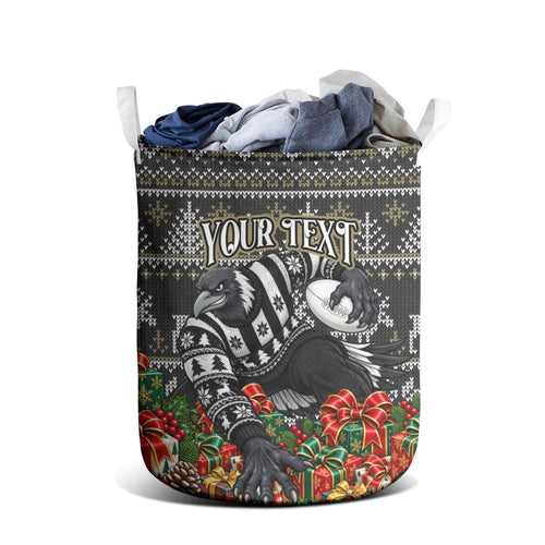 Personalized Magpies Football Christmas Laundry Basket Australian Football Mascot - Ugly Xmas Pattern Festive