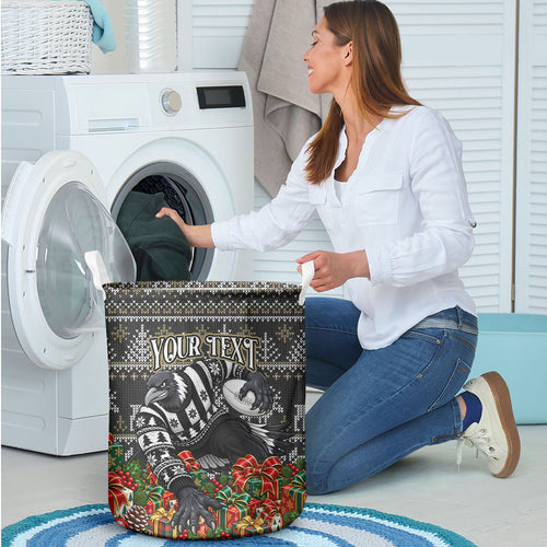 Personalized Magpies Football Christmas Laundry Basket Australian Football Mascot - Ugly Xmas Pattern Festive