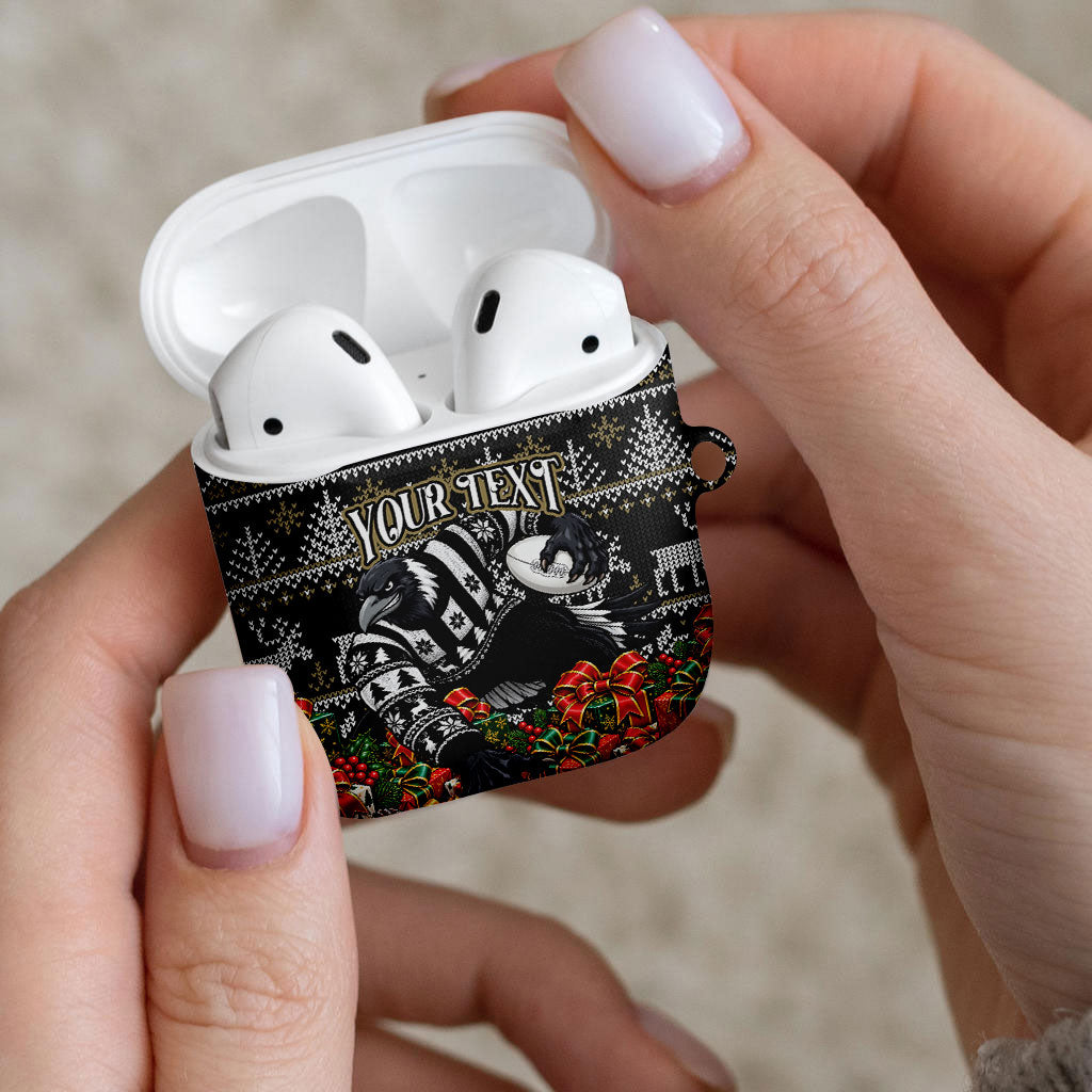 Personalized Magpies Football Christmas AirPods Case Australian Football Mascot - Ugly Xmas Pattern Festive