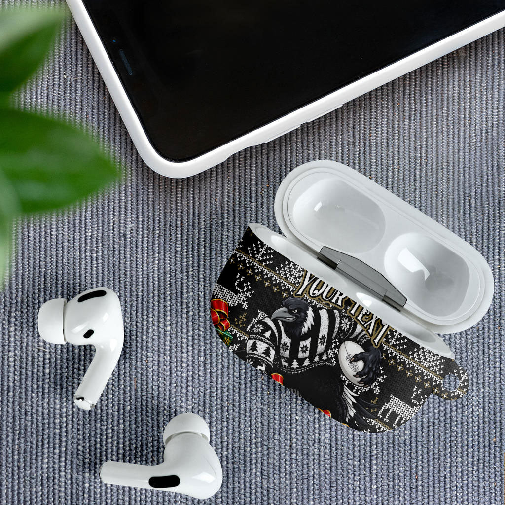 Personalized Magpies Football Christmas AirPods Case Australian Football Mascot - Ugly Xmas Pattern Festive
