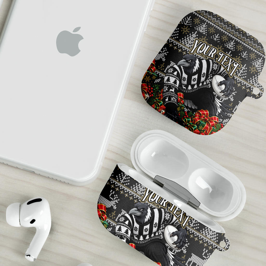Personalized Magpies Football Christmas AirPods Case Australian Football Mascot - Ugly Xmas Pattern Festive