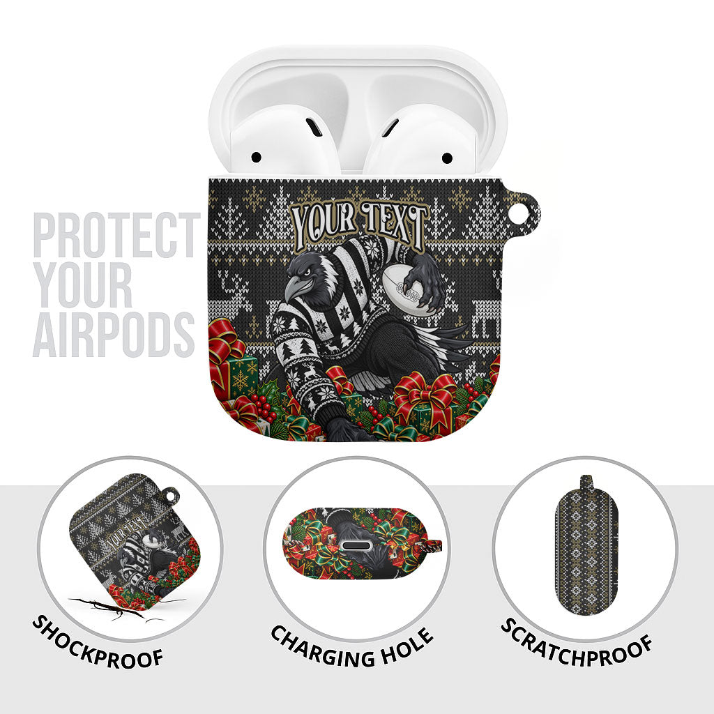 Personalized Magpies Football Christmas AirPods Case Australian Football Mascot - Ugly Xmas Pattern Festive