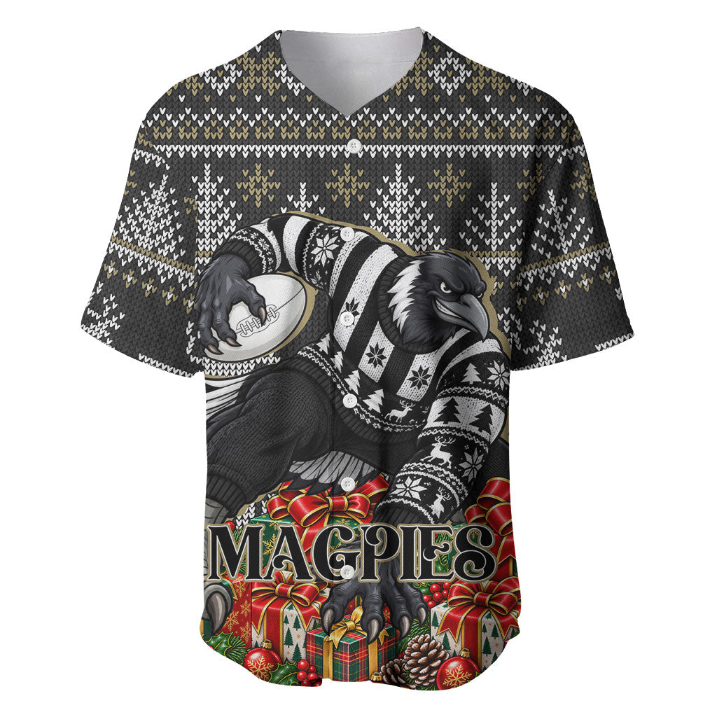 Personalized Magpies Football Christmas Baseball Jersey Australian Football Mascot - Ugly Xmas Pattern Festive