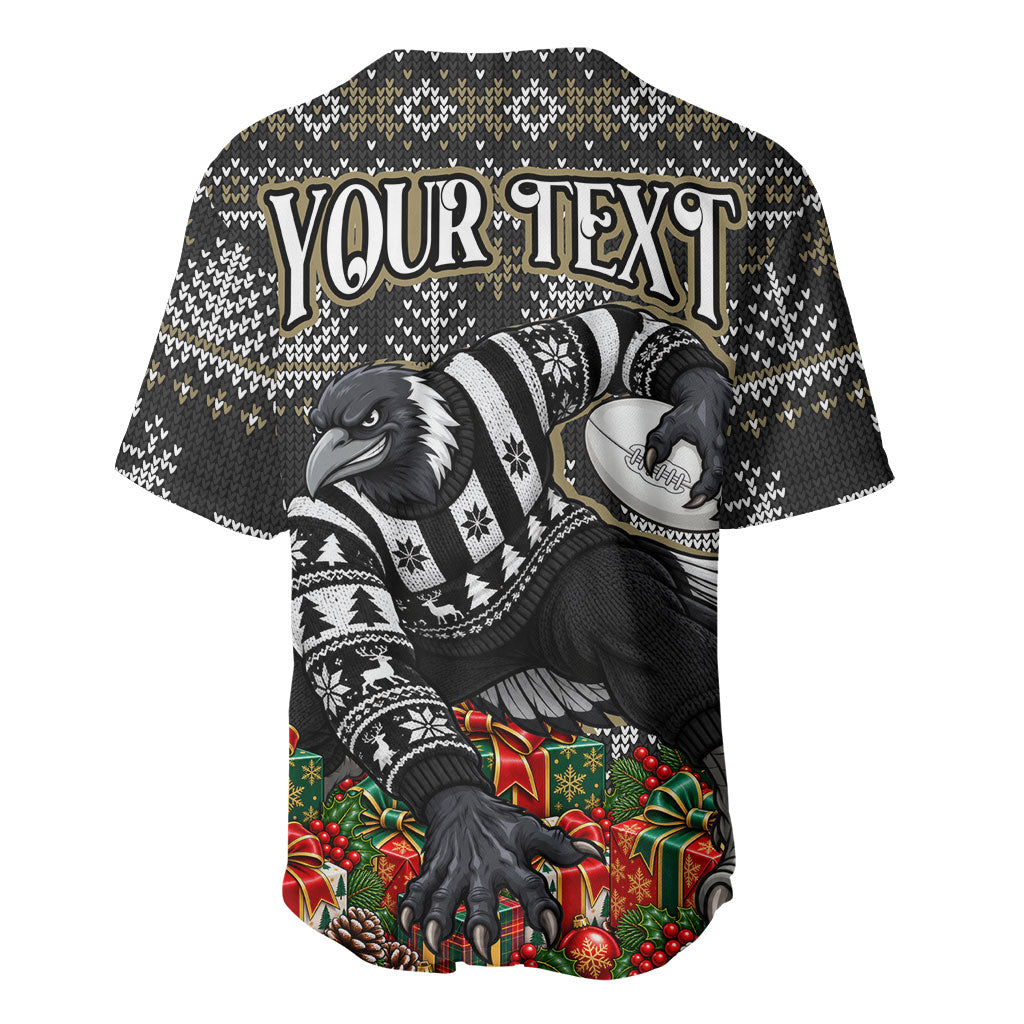 Personalized Magpies Football Christmas Baseball Jersey Australian Football Mascot - Ugly Xmas Pattern Festive