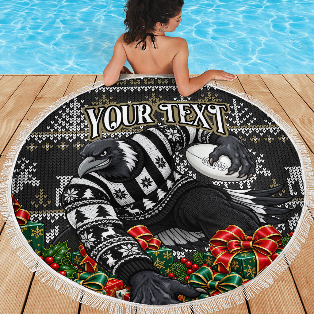 Personalized Magpies Football Christmas Beach Blanket Australian Football Mascot - Ugly Xmas Pattern Festive