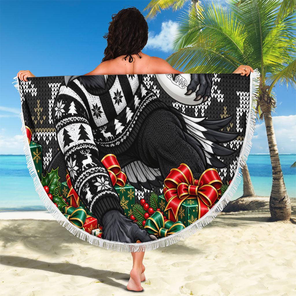 Personalized Magpies Football Christmas Beach Blanket Australian Football Mascot - Ugly Xmas Pattern Festive
