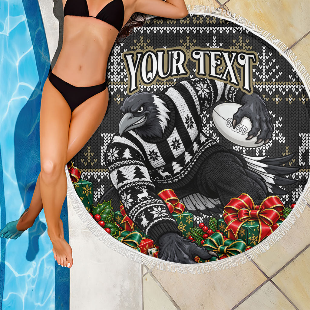 Personalized Magpies Football Christmas Beach Blanket Australian Football Mascot - Ugly Xmas Pattern Festive