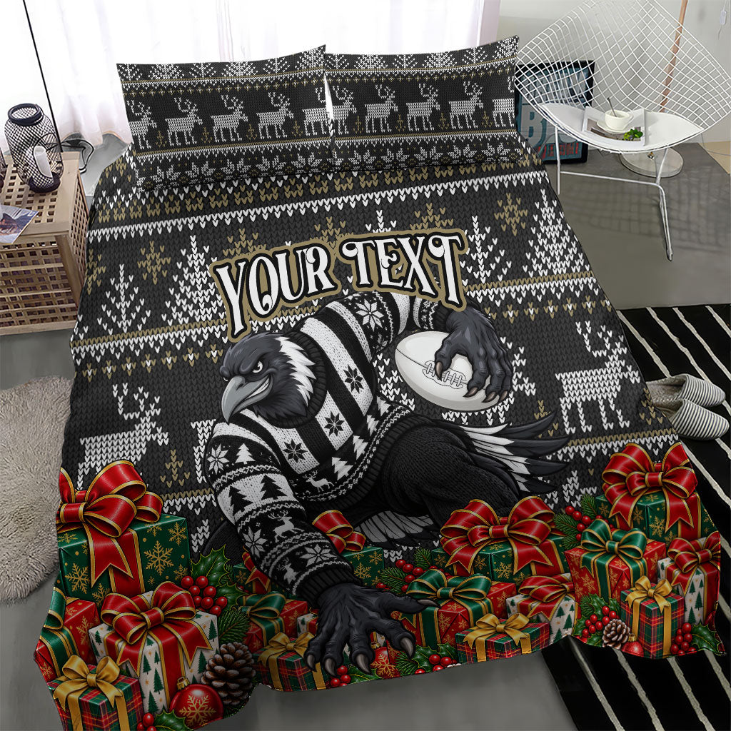 Personalized Magpies Football Christmas Bedding Set Australian Football Mascot - Ugly Xmas Pattern Festive