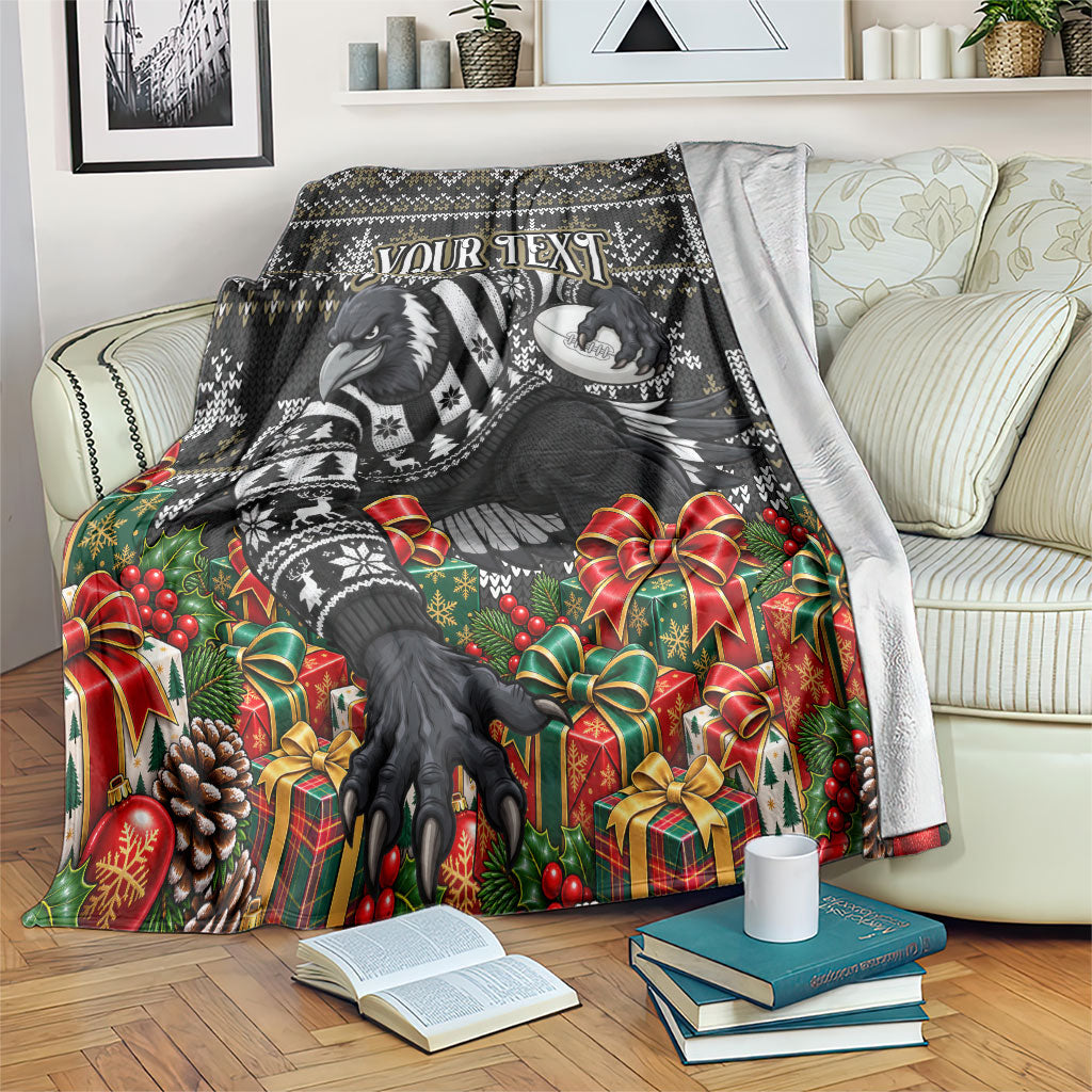 Personalized Magpies Football Christmas Blanket Australian Football Mascot - Ugly Xmas Pattern Festive