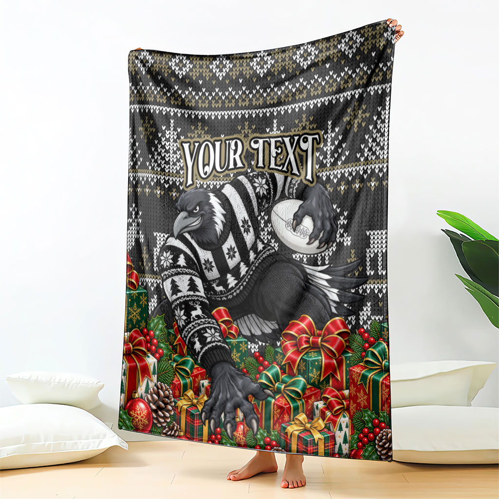 Personalized Magpies Football Christmas Blanket Australian Football Mascot - Ugly Xmas Pattern Festive