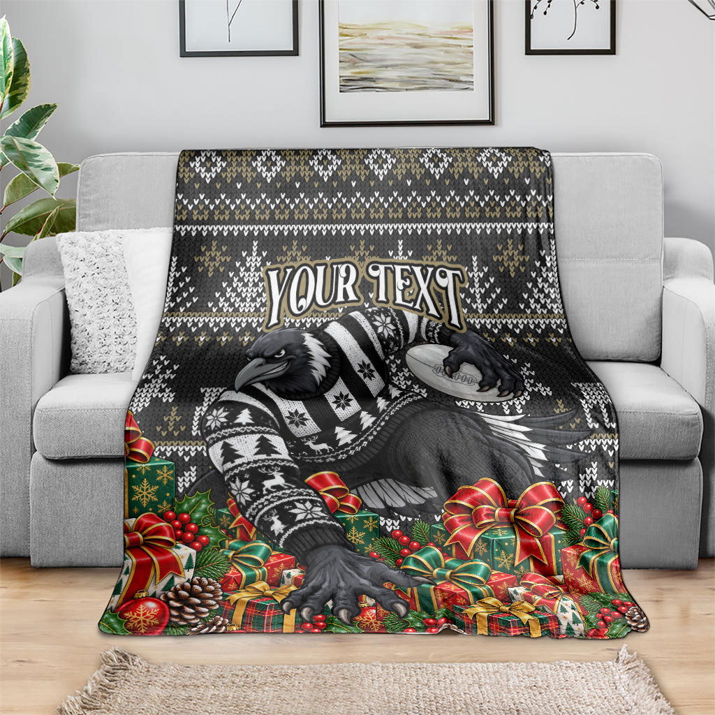 Personalized Magpies Football Christmas Blanket Australian Football Mascot - Ugly Xmas Pattern Festive