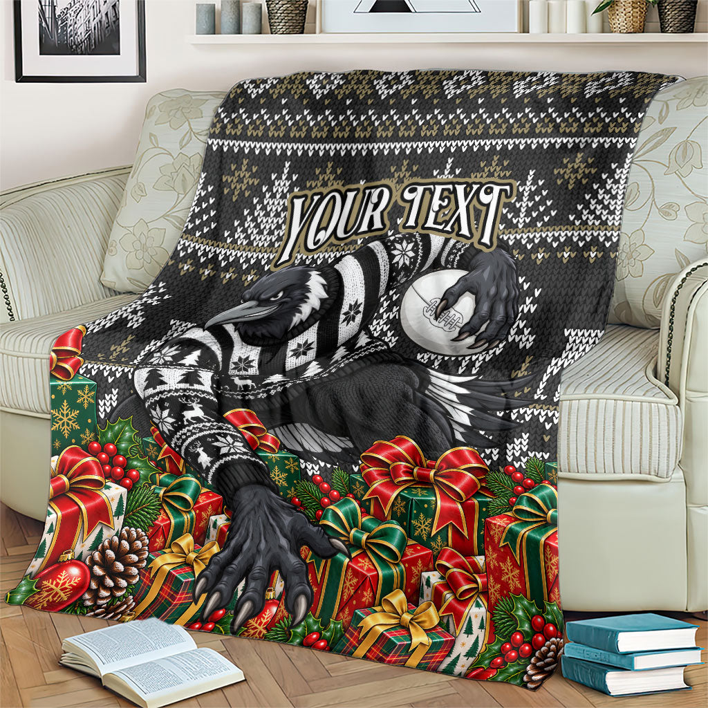 Personalized Magpies Football Christmas Blanket Australian Football Mascot - Ugly Xmas Pattern Festive
