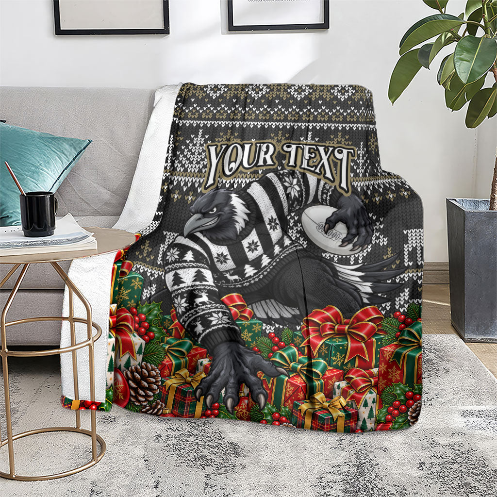 Personalized Magpies Football Christmas Blanket Australian Football Mascot - Ugly Xmas Pattern Festive