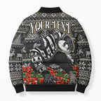 Personalized Magpies Football Christmas Bomber Puffer Jacket Australian Football Mascot - Ugly Xmas Pattern Festive