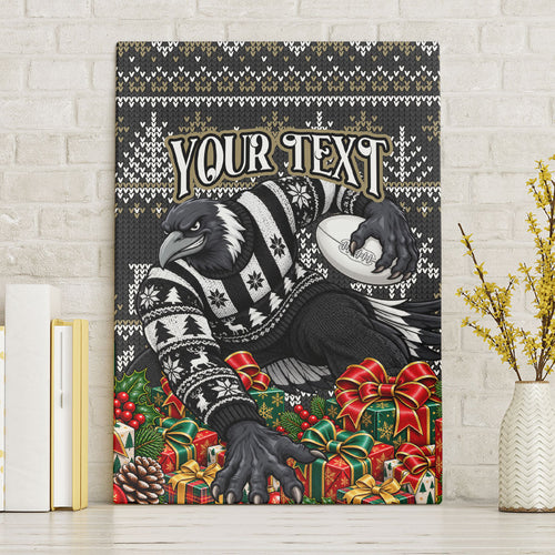 Personalized Magpies Football Christmas Canvas Wall Art Australian Football Mascot - Ugly Xmas Pattern Festive