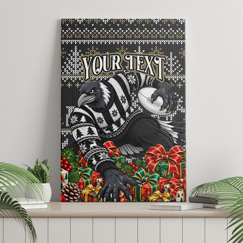 Personalized Magpies Football Christmas Canvas Wall Art Australian Football Mascot - Ugly Xmas Pattern Festive